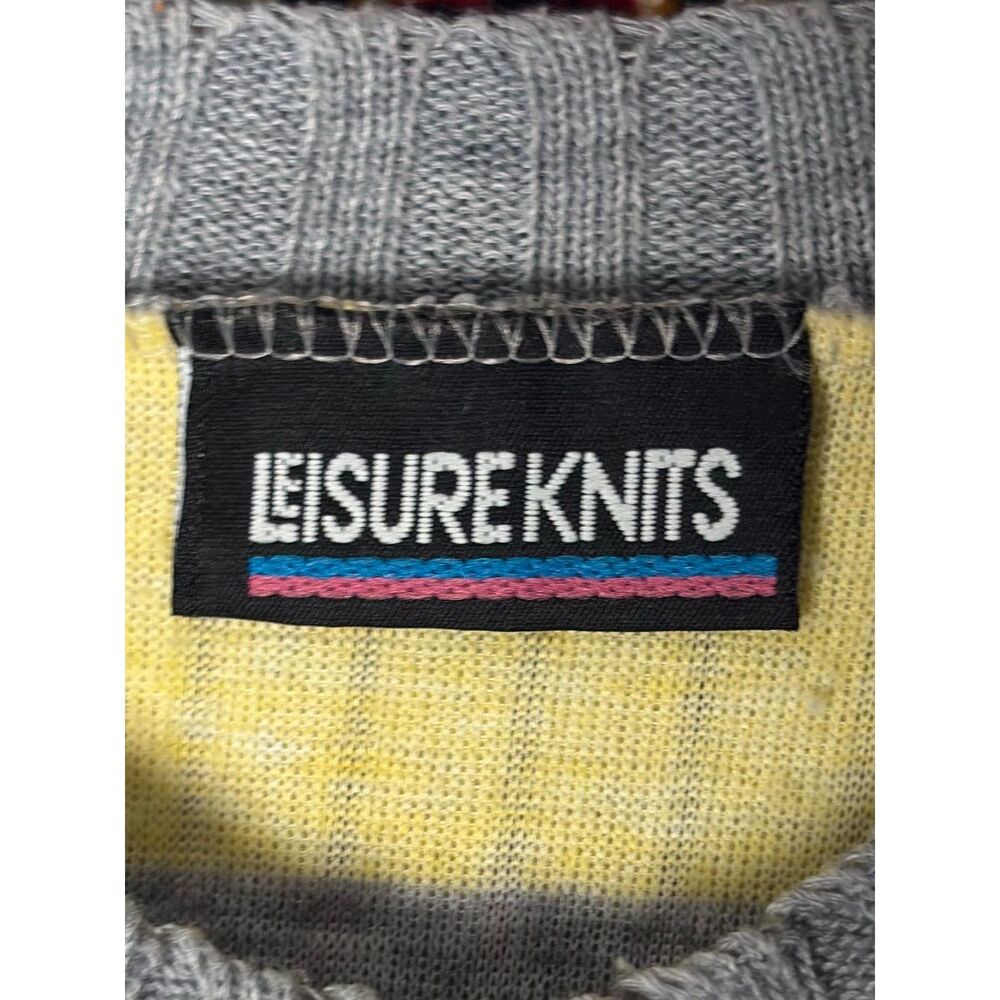 90s VTG Oversized Butter Yellow Striped Ribbed Crewneck Cotton Knit Sweater sz L - Picture 8 of 10